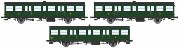 REE Modeles VB-152 - 3pc 2nd Class Passenger Coach Set COFFERT